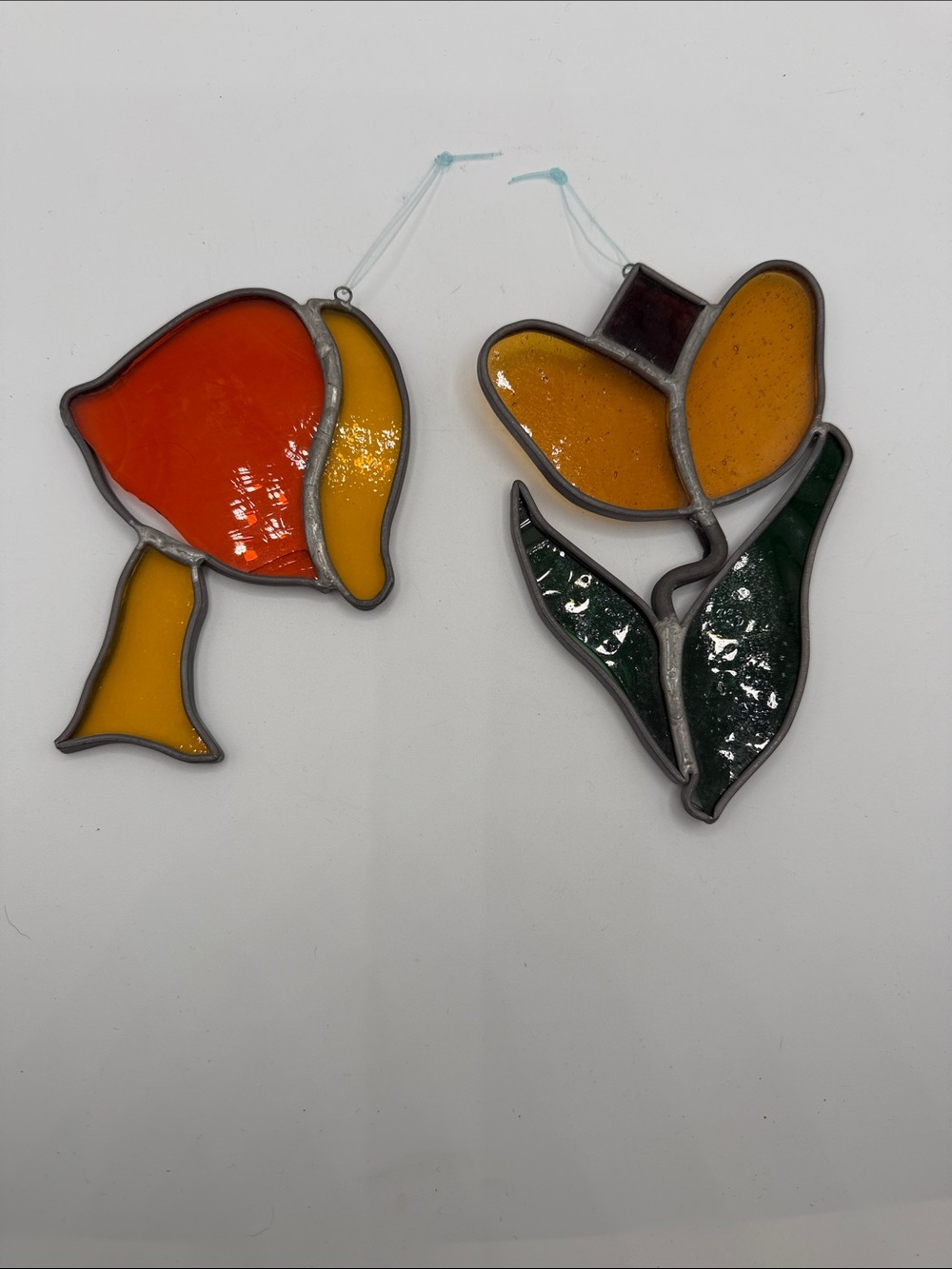 Stained Glass Floral Suncatchers in Orange and Green - Set of 2